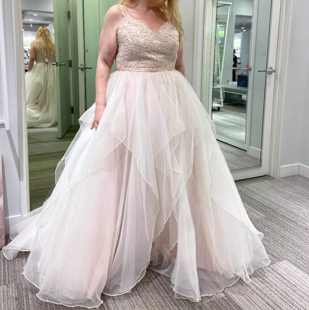 David's Bridal Blush wedding gown